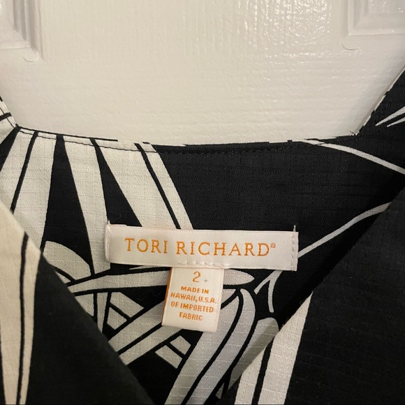 Tori Richard Black Bamboo Print Cap Sleeve Dress 2 - Picture 2 of 4